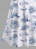 Plus Size Tropical Leaf Starfish Conch Coconut Tree Hand Paint Print Cold Shoulder Crisscross Hawaii Maxi Dress -  