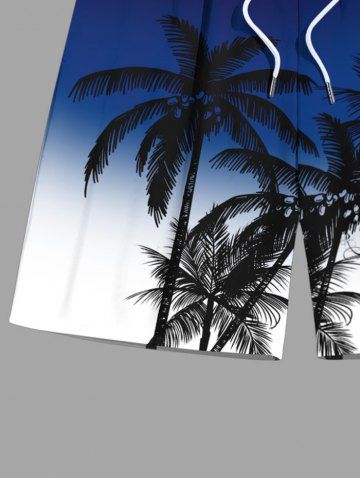 Plus Size Coconut Tree Ombre Colorblock Print Beach Shorts For Men