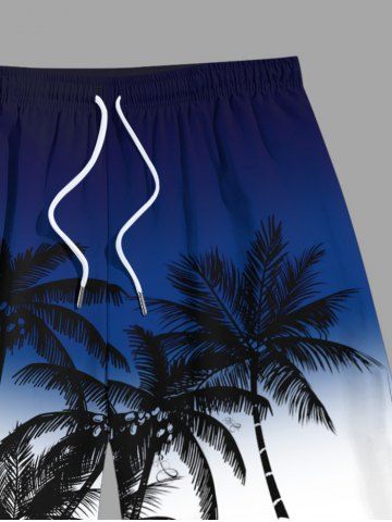 Plus Size Coconut Tree Ombre Colorblock Print Beach Shorts For Men
