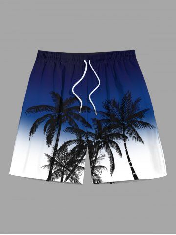 Plus Size Coconut Tree Ombre Colorblock Print Beach Shorts For Men - BLUE - XL