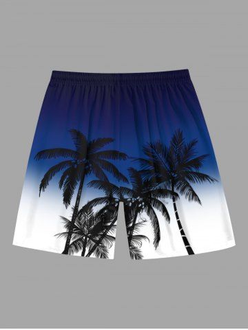 Ombre Colorblock Coconut Tree Print Plus Size Matching Hawaii Beach Outfit For Couples