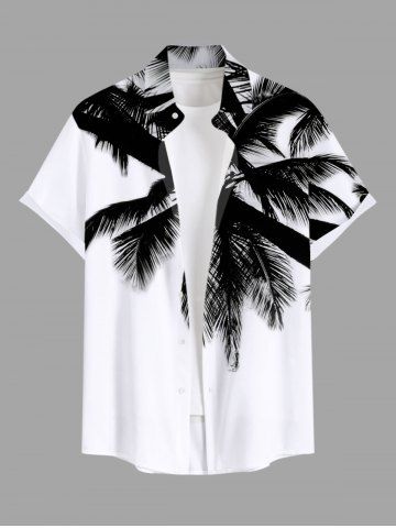 Plus Size Coconut Tree Two Tone Print Hawaii Button Pocket Shirt For Men