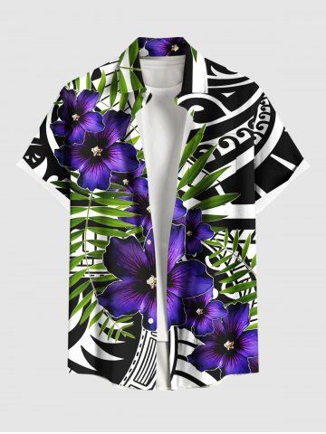 Chemise Imprimé à Feuilles et Fleurs Tropicales Grande Taille avec Poche Style Ethnique pour Homme