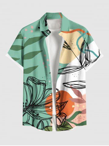 Chemise à poches boutonnées grande taille pour homme, imprimée de fleurs tropicales, de feuilles et de soleil, style hawaïen. - GREEN - S
