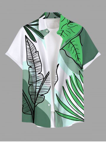 Chemise hawaïenne à poches boutonnées, imprimé dégradé de feuilles tropicales, grandes tailles, pour hommes - GREEN - L