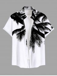 Plus Size Coconut Tree Two Tone Print Hawaii Button Pocket Shirt For Men -  