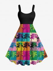 Plus Size Pop Style Coconut Tree Colorful Colorblock Print Hawaii A Line Tank Dress -  