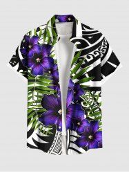 Chemise Imprimé à Feuilles et Fleurs Tropicales Grande Taille avec Poche Style Ethnique pour Homme - Noir M