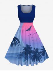 Plus Size Coconut Tree Sun Ombre Print Hawaii 1950s Vintage Dress -  