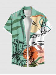 Chemise à poches boutonnées grande taille pour homme, imprimée de fleurs tropicales, de feuilles et de soleil, style hawaïen. - Vert 5XL