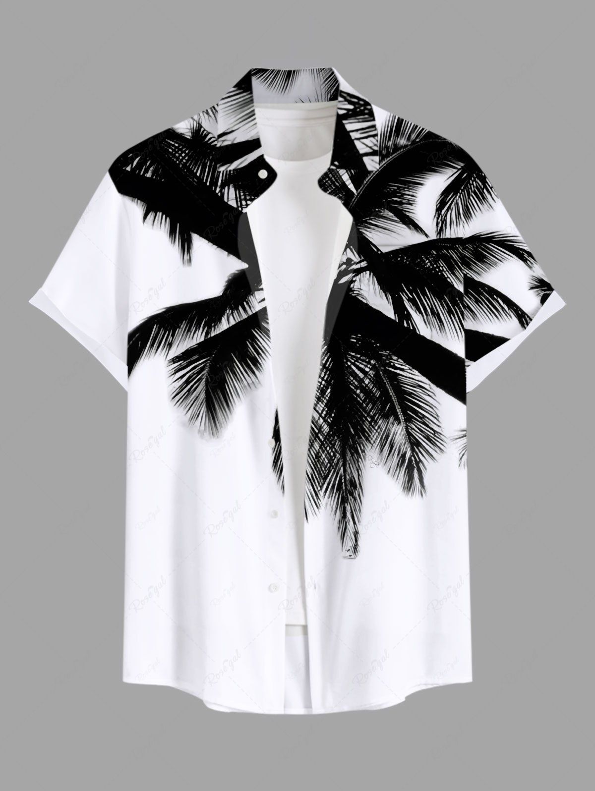 Outfits Plus Size Coconut Tree Two Tone Print Hawaii Button Pocket Shirt For Men  