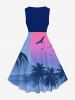 Plus Size Coconut Tree Sun Ombre Print Hawaii 1950s Vintage Dress -  