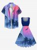 Plus Size Coconut Tree Sun Ombre Print Hawaii 1950s Vintage Dress -  