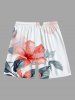 Plus Size Tropical Flower Leaf Print Hawaii Beach Shorts For Men -  