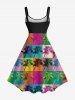 Plus Size Pop Style Coconut Tree Colorful Colorblock Print Hawaii A Line Tank Dress -  