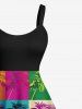 Plus Size Pop Style Coconut Tree Colorful Colorblock Print Hawaii A Line Tank Dress -  