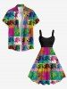 Plus Size Pop Style Coconut Tree Colorful Colorblock Print Hawaii A Line Tank Dress -  