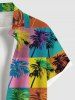 Plus Size Pop Style Coconut Tree Colorful Colorblock Print Hawaii Button Pocket Shirt For Men -  