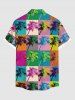Plus Size Pop Style Coconut Tree Colorful Colorblock Print Hawaii Button Pocket Shirt For Men -  