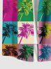 Plus Size Pop Style Coconut Tree Colorful Colorblock Print Hawaii Button Pocket Shirt For Men -  