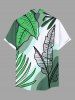 Plus Size Tropical Leaves Ombre Colorblock Print Hawaii Button Pocket Shirt For Men -  