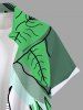 Plus Size Tropical Leaves Ombre Colorblock Print Hawaii Button Pocket Shirt For Men -  