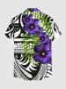 Chemise Imprimé à Feuilles et Fleurs Tropicales Grande Taille avec Poche Style Ethnique pour Homme - Noir M
