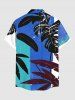 Chemise Décontractée Boutonnée Feuille Tropicale Imprimée en Blocs de Couleurs Grande Taille avec Poche - Bleu 4XL