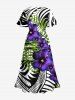 Robe Mi-longue Imprimé à Feuilles Tropicales et Fleurs avec Poche Grande Taille - Pourpre  2X