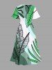 Plus Size Tropical Leaf Ombre Colorblock Print Hawaii Split Pocket A Line Midi Dress -  