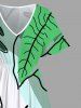 Plus Size Tropical Leaf Ombre Colorblock Print Hawaii Split Pocket A Line Midi Dress -  