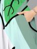 Plus Size Tropical Leaf Ombre Colorblock Print Hawaii Split Pocket A Line Midi Dress -  