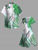 Plus Size Tropical Leaf Ombre Colorblock Print Hawaii Split Pocket A Line Midi Dress -  