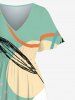 Plus Size Flower Tropical Leaf Sun Colorblock Print Hawaii Split Pocket A Line Midi Dress -  