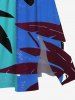 Robe Mi-Longue Tunique Feuille Tropicale en Blocs de Couleurs Ligne A de Grande Taille avec Poche - Bleu 6X