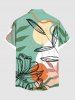 Chemise à poches boutonnées grande taille pour homme, imprimée de fleurs tropicales, de feuilles et de soleil, style hawaïen. - Vert 5XL