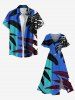 Robe Mi-Longue Tunique Feuille Tropicale en Blocs de Couleurs Ligne A de Grande Taille avec Poche - Bleu 6X