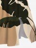 Robe Mi-Longue Feuille Tropicale en Blocs de Couleurs Ligne A Fendue de Grande Taille avec Poche - café 6X