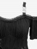 Plus Size Pointelle Hollow Out Jacquard Lace Up Peplum Hem Solid Layered Cold Shoulder Casual Dress -  
