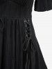 Plus Size Pointelle Hollow Out Jacquard Lace Up Peplum Hem Solid Layered Cold Shoulder Casual Dress -  
