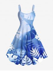 Robe Débardeur Hawaïen Imprimée Feuille Tropicale Grande Taille - Bleu Ciel S