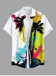 Plus Size Coconut Tree Painting Graffiti Print Hawaii Button Pocket Shirt For Men -  