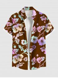 Chemise Hawaiienne Imprimé Branche Florale à Poches Grande Taille pour Homme - Café profond S