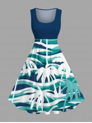 Plus Size Coconut Tree Sea Waves Print Hawaii 1950s Vintage Dress -  