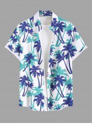 Chemise hawaïenne grande taille à imprimé cocotiers, boutons et poches pour homme - Blanc 6XL