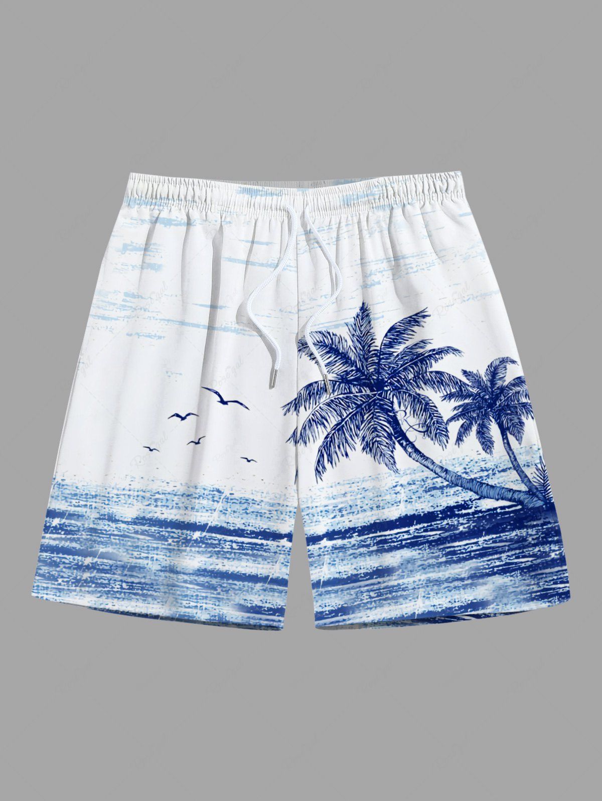 Outfits Plus Size Coconu Tree Bird Seascape Print Hawaii Beach SHorts For Men  