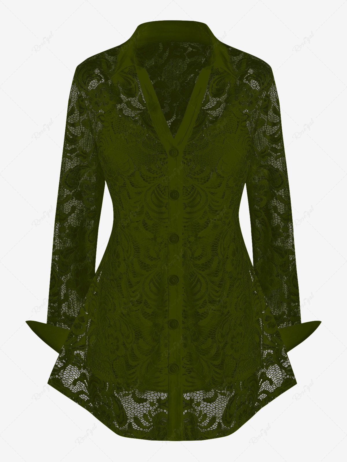 Ensemble chemisier transparent en dentelle fleurie et haut caraco grande taille Vert profond 5x | US 30-32