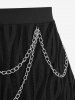 Butterfly Print Floral Lace Embroidered Top and Textured Mesh Layered Moon Chain Tassel Skirt Plus Size Outfit -  