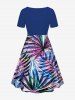 Plus Size Colorful Tropical Leaf Print Cinched Hawaii Dress -  