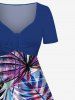 Plus Size Colorful Tropical Leaf Print Cinched Hawaii Dress -  